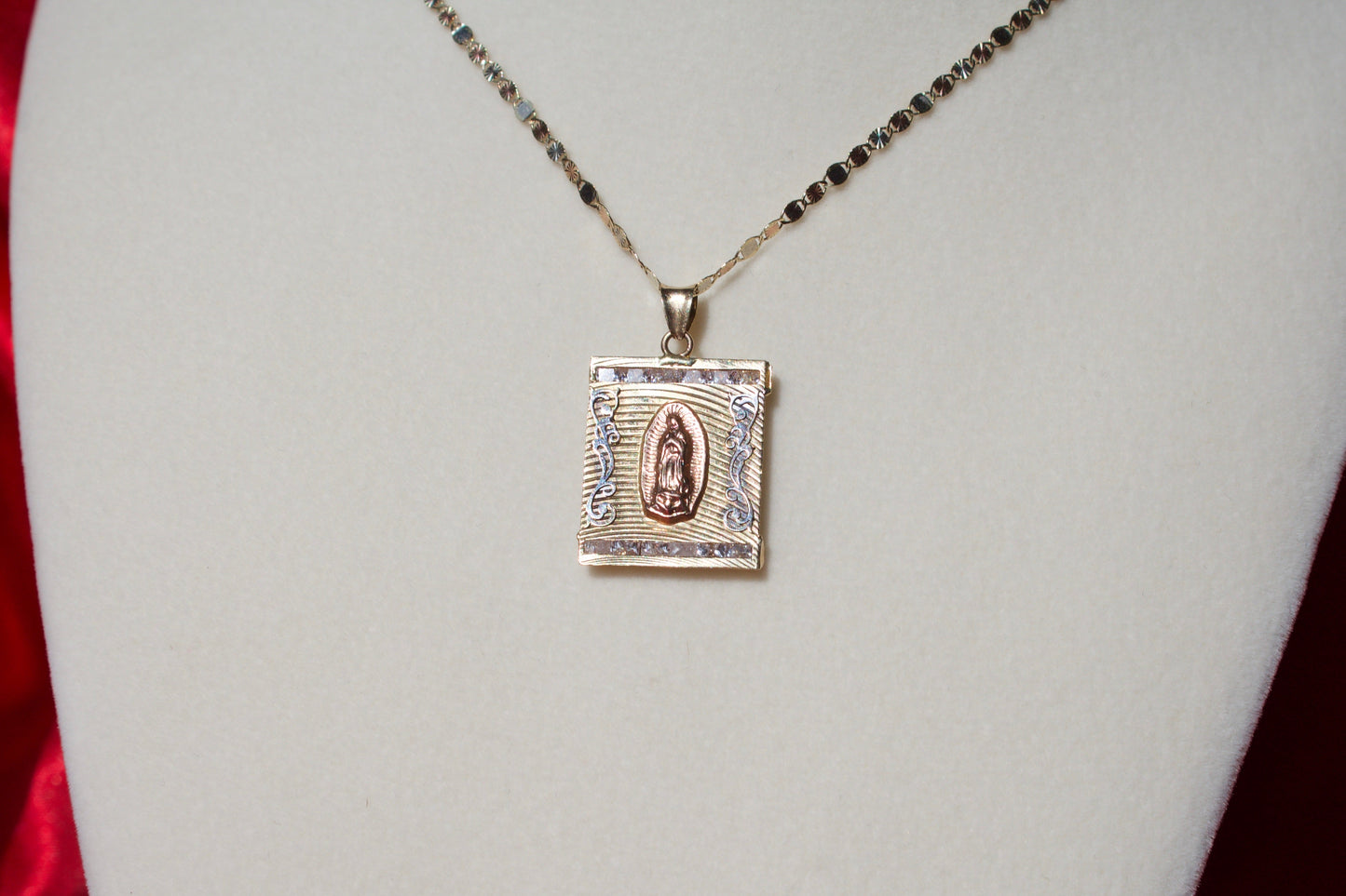 14k gold squared Virgencita pendant