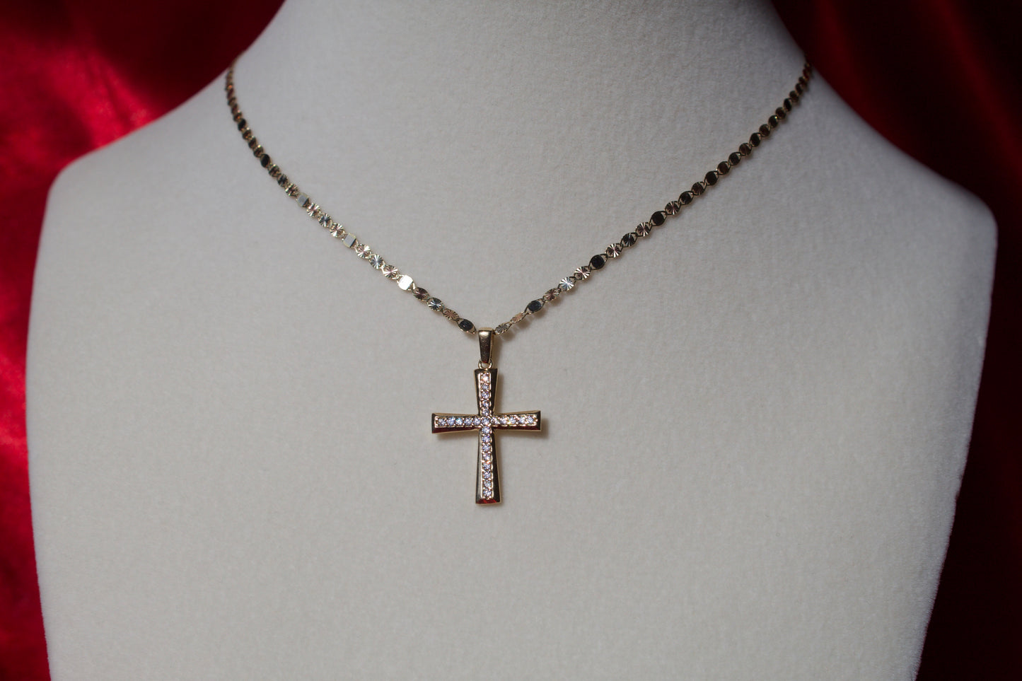 14k Gold Stoned Cross Pendant