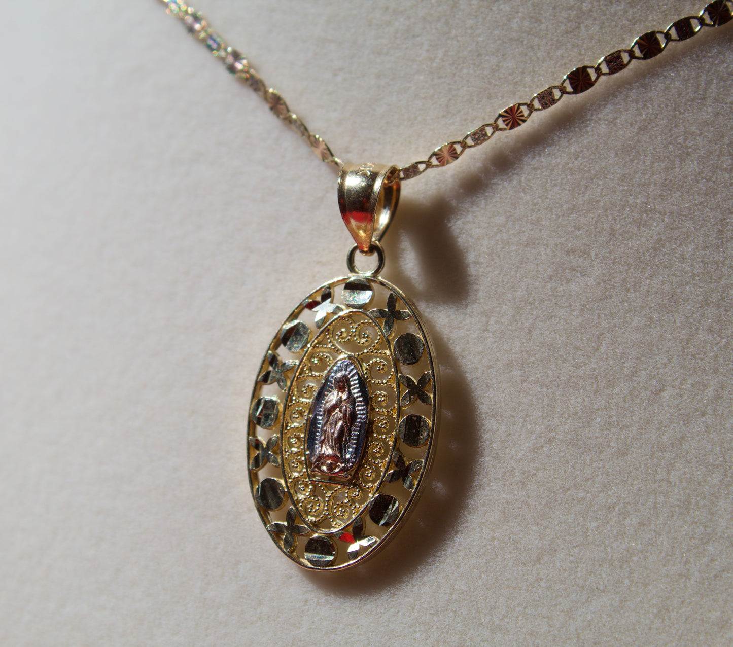 14k gold Virgencita oval shaped pendant