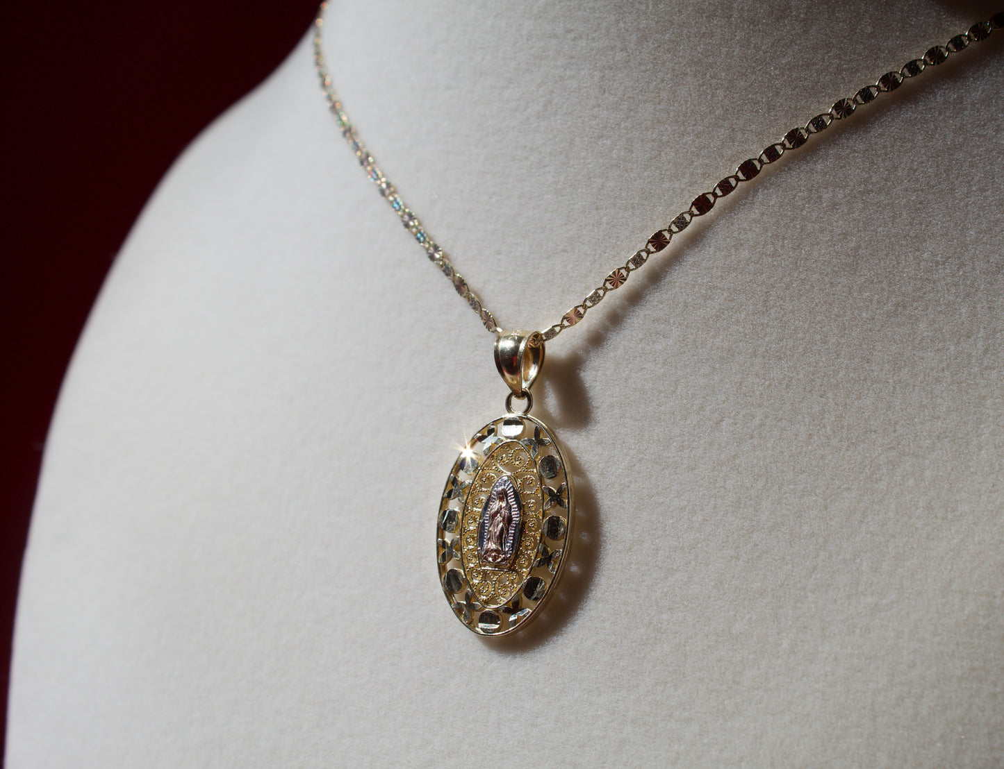 14k gold Virgencita oval shaped pendant