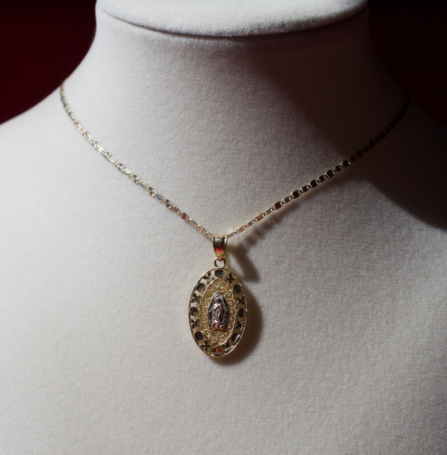 14k gold Virgencita oval shaped pendant
