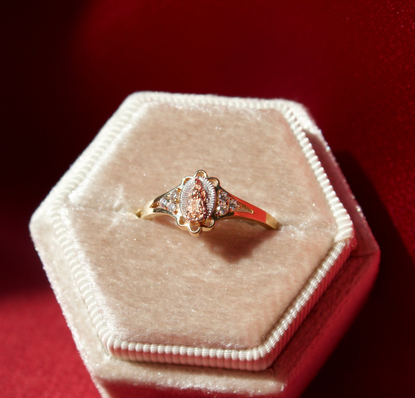 14K Gold dainty virgencita ring size 7