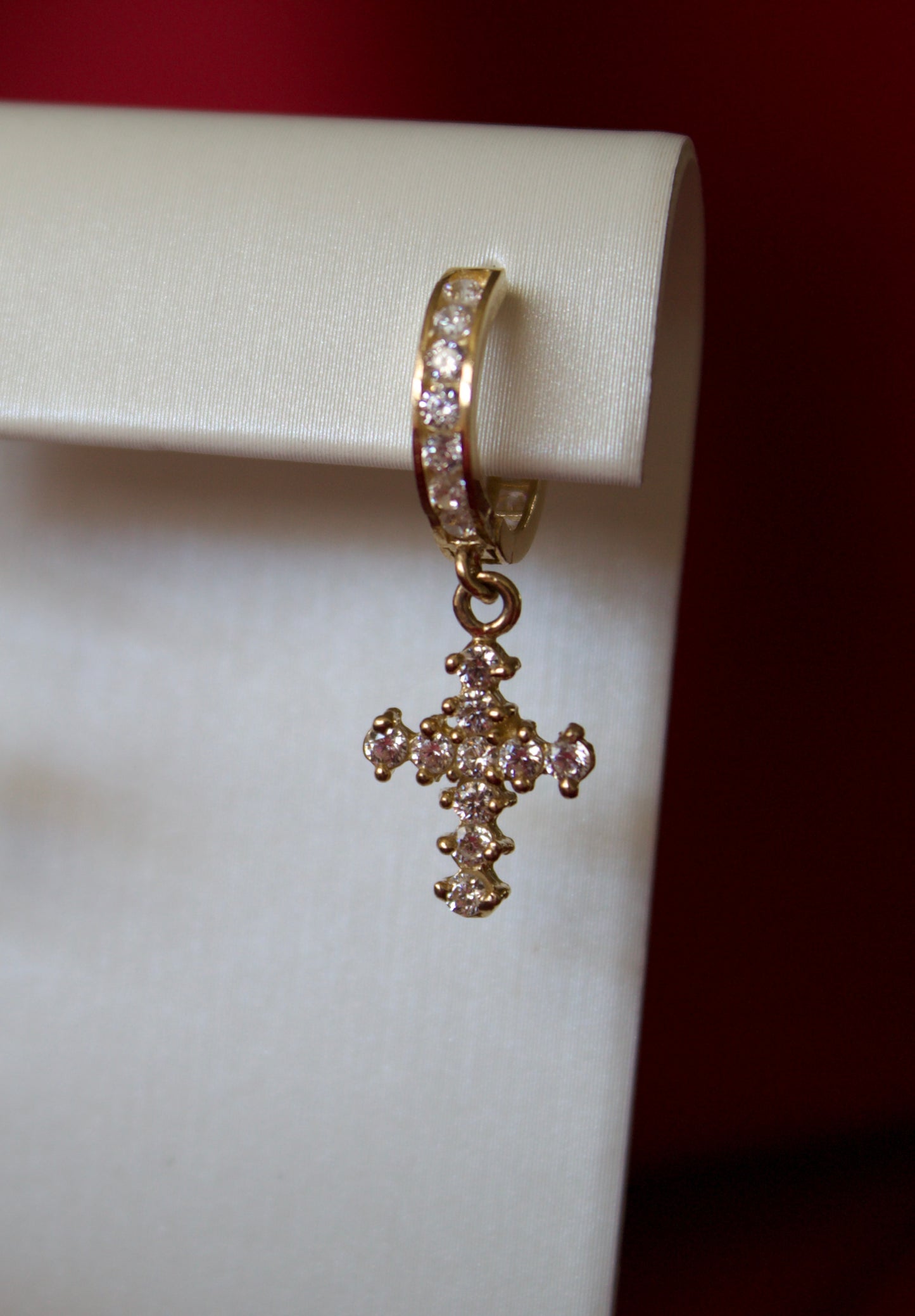 14K Gold cross huggies