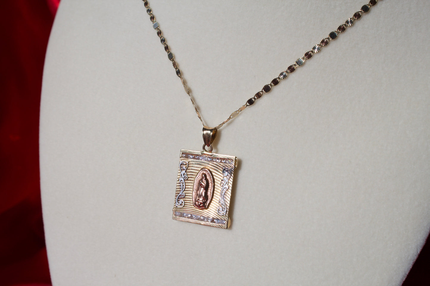 14k gold squared Virgencita pendant