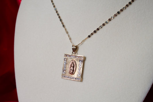 14k gold squared Virgencita pendant