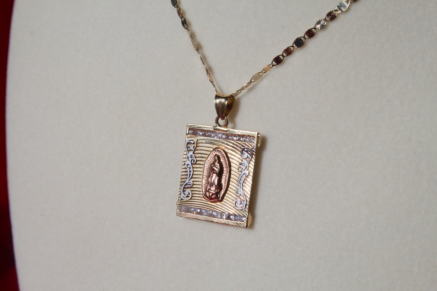 14k gold squared Virgencita pendant