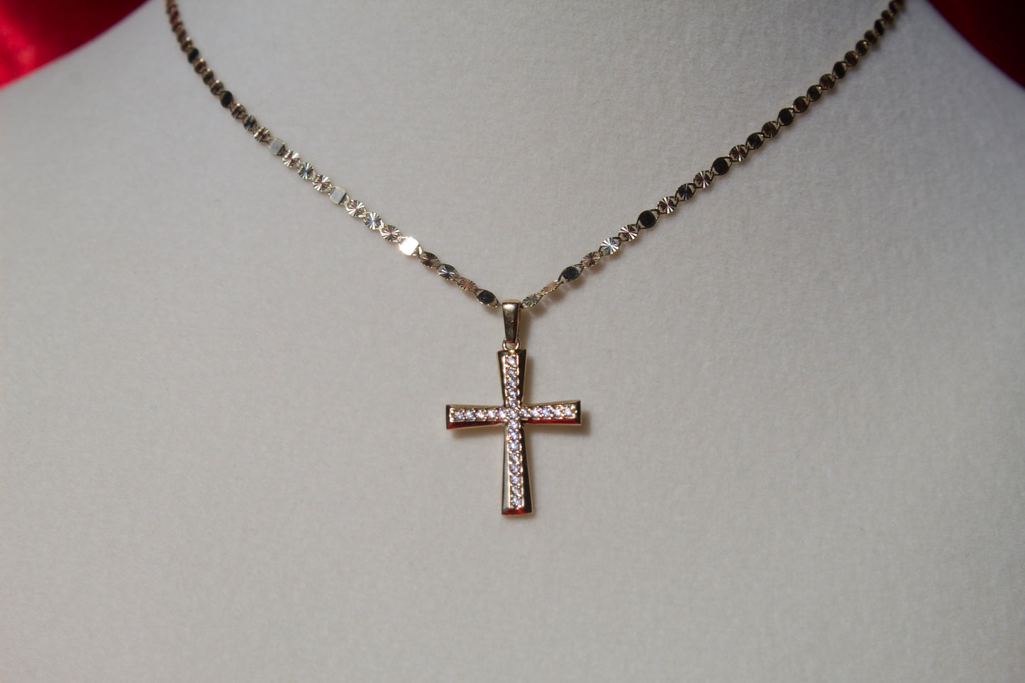 14k Gold Stoned Cross Pendant