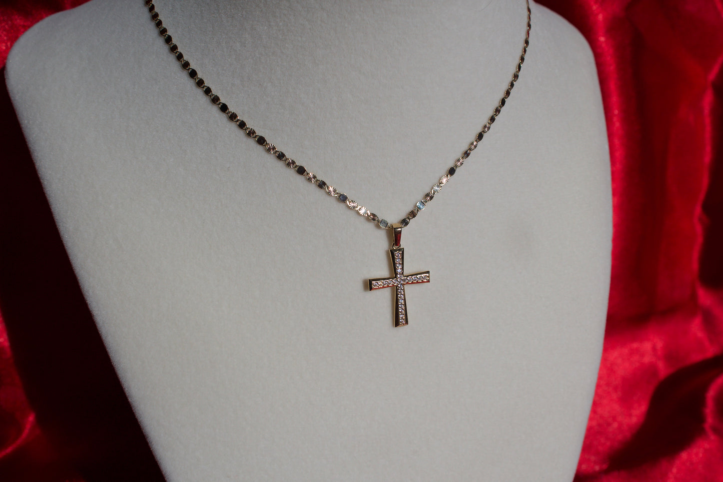 14k Gold Stoned Cross Pendant