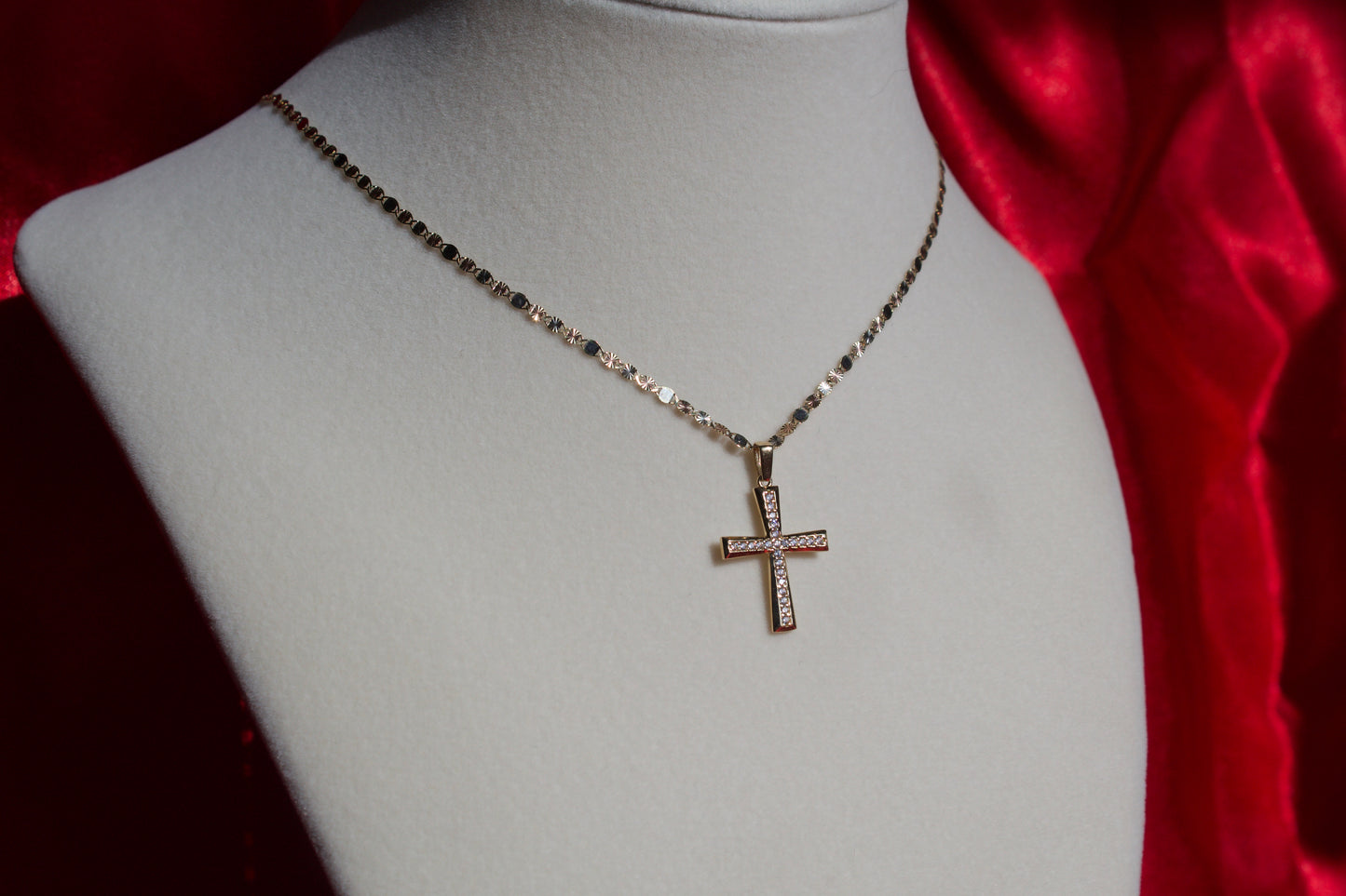 14k Gold Stoned Cross Pendant