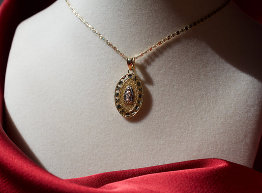 14k gold Virgencita oval shaped pendant