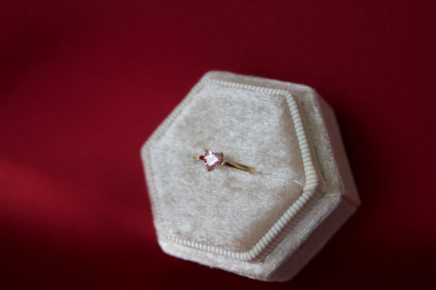 14K Gold pink heart shaped ring size 3