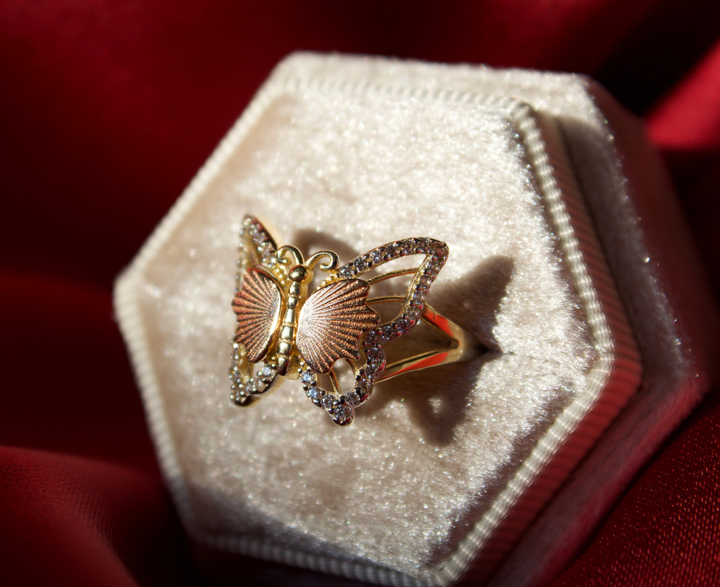 14k Gold Butterfly multicolor ring size 6.5