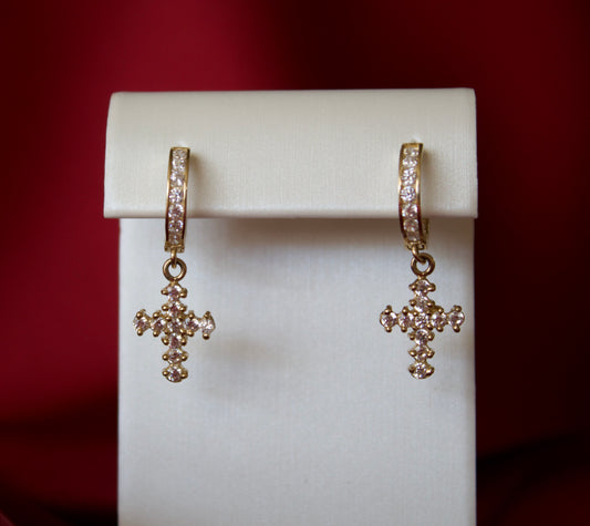 14K Gold cross huggies