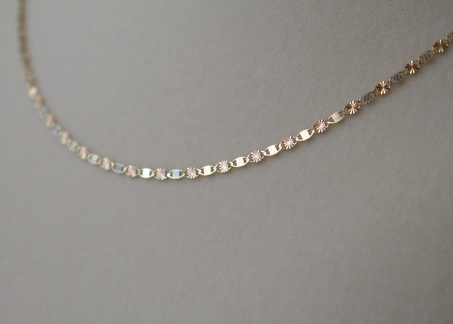 14K Gold Valentino style tri-color dainty chain