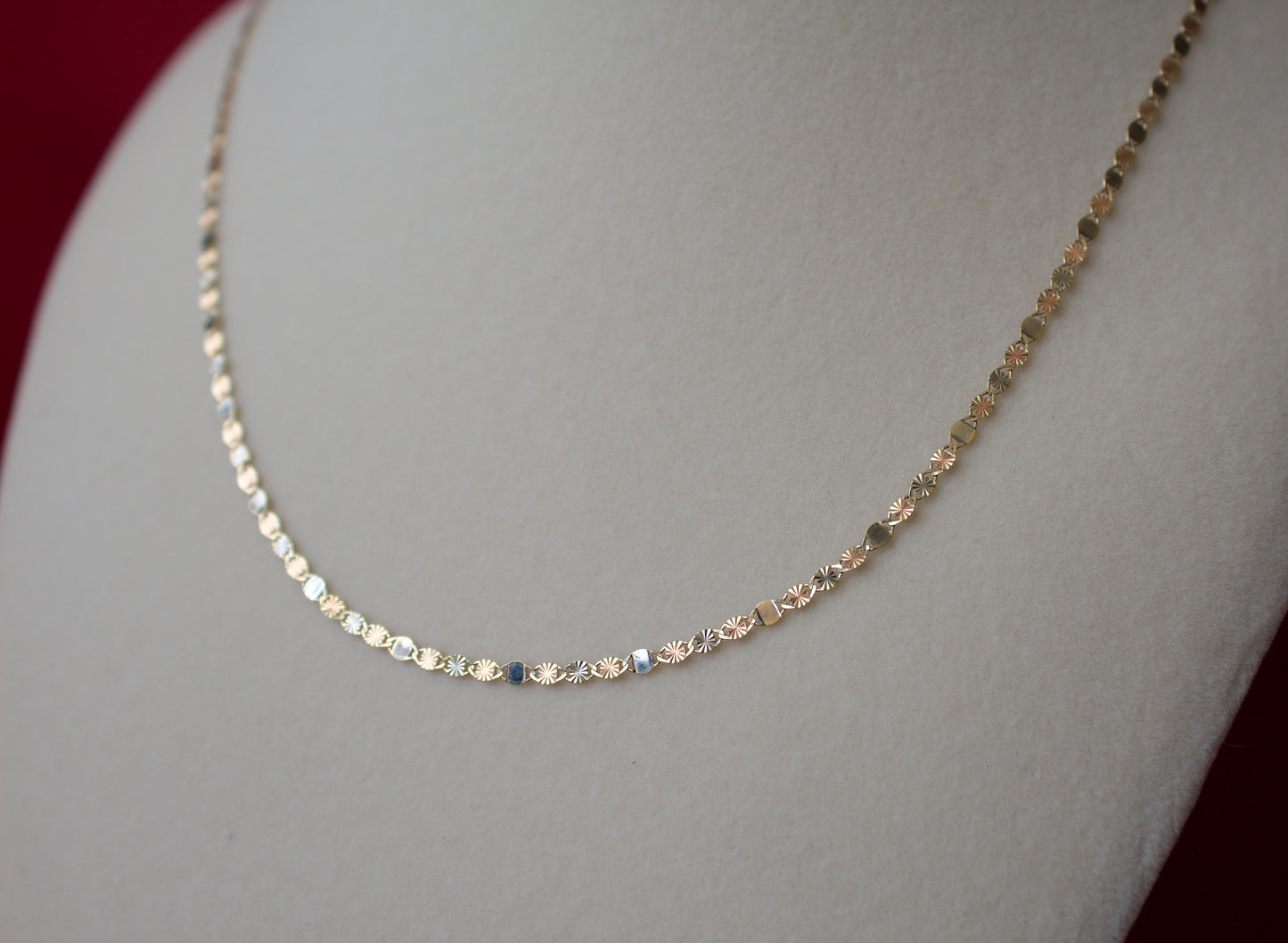 14K Gold Valentino style tri-color chain with mirror links