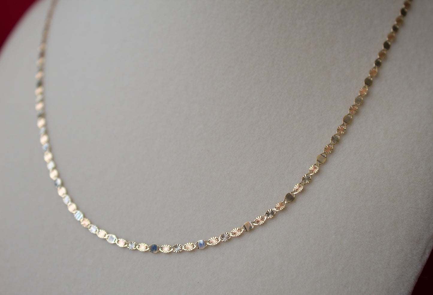 14K Gold Valentino style tri-color chain with mirror links