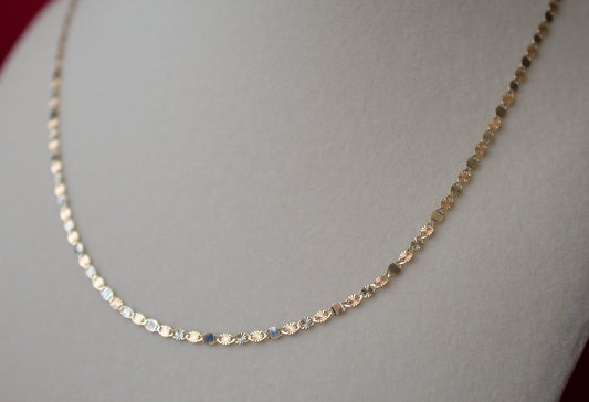 14K Gold Valentino style tri-color chain with mirror links